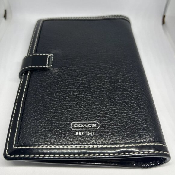 Nice Coach Black Leather Agenda Planner Address Book Card Passport Holder w Pen. - Picture 2 of 3